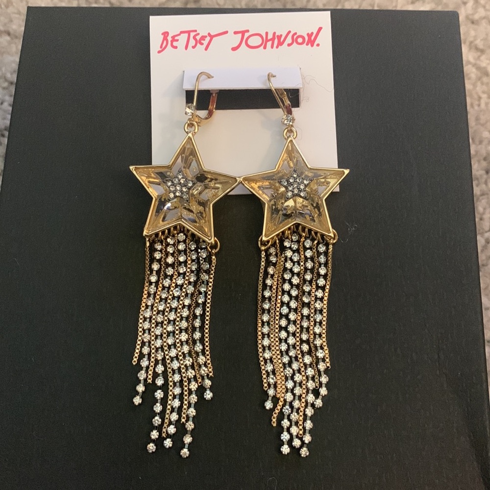 NWT $58 Betsey Johnson Celestial Fringe Chandelier Earrings - Picture 3 of 7